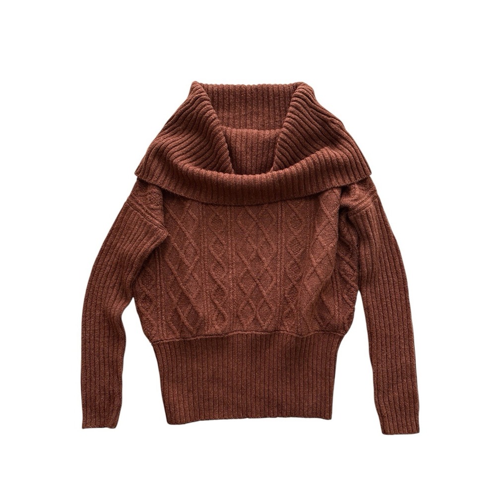 Shyanne Off The Shoulder Cable Knit Sweater Womens Medium Brown Country Boho